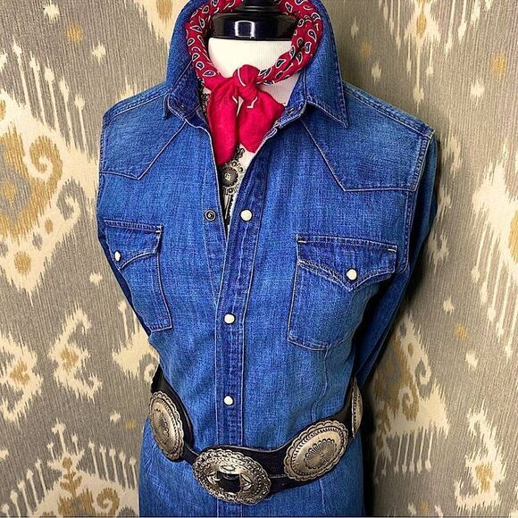 Ralph Lauren * Made in Mexico Wide Brown Leather & Silver Concho Contour Belt - Picture 13 of 16